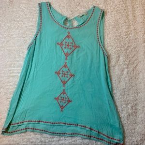 Altar’d State turquoise tank with pink embroidery